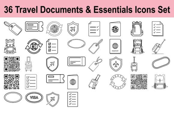 36 Travel Documents and Essentials Icons