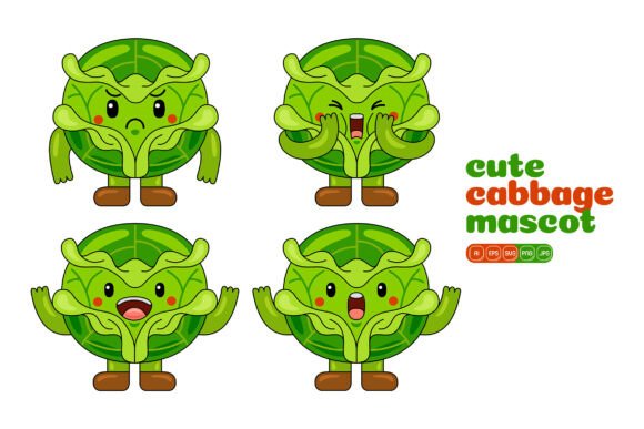 Cute Cabbage Mascot Vector Pack 02