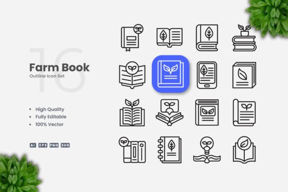 Farm Book Outline Icons: A Versatile Design Resource for Creators and Businesses