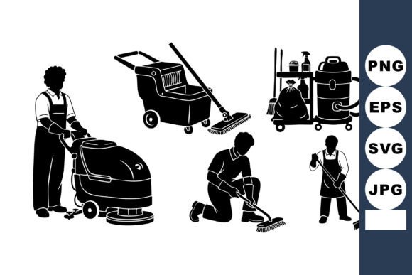 Monochrome Janitor Silhouette Icons: A Strategic Visual Tool for Clarity and Professionalism