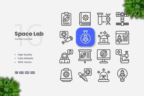 Space Lab Outline Icons: A Versatile Design Resource for Modern Creatives
